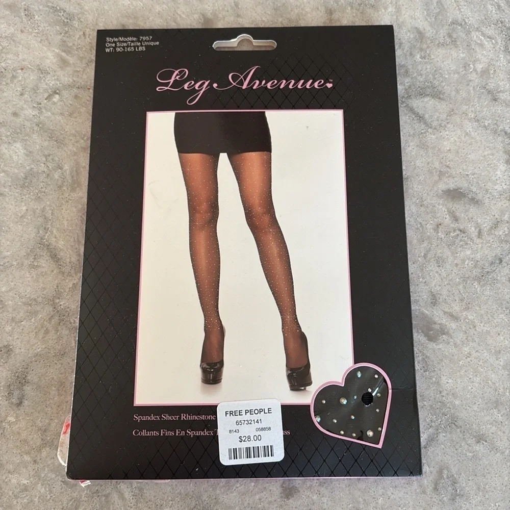 Leg Avenue Women's Spandex Sheer Rhinestone Pantyhose One Size NEW!